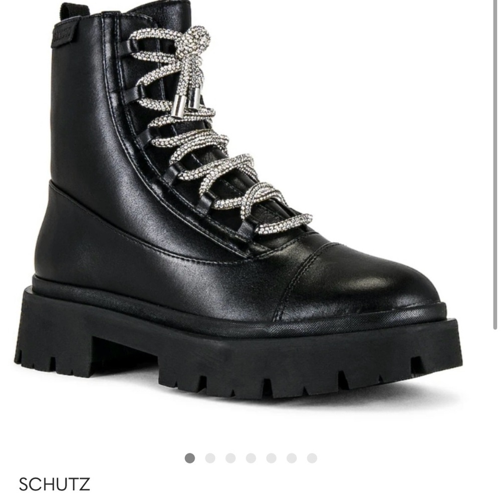 Shutz. 10 Like new !!! Elegant Black Women's Combat Boots with Rhinestone laces